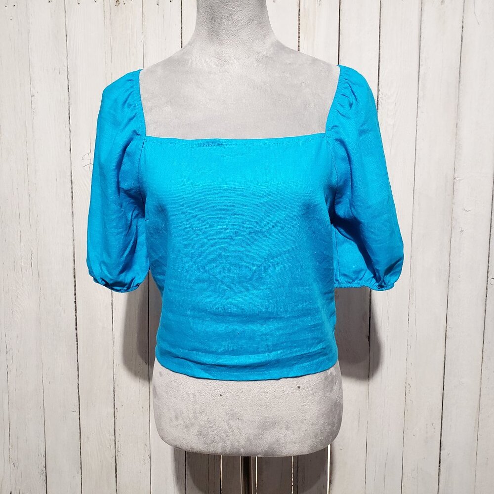 NEW Francesca's Mi Ami L Juniors Turquoise Blue Lace Up Back Top Blouse Cottage